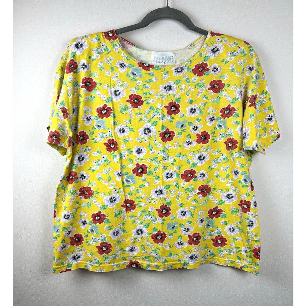 Vintage 80s Croquet Club L Yellow/Red/Purple/Green/White Floral Knit Tee, Crew